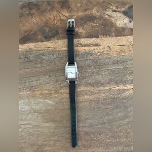 Anne Klein Classic Square Silver Women’s Watch with Black Leather Strap